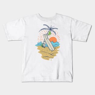 Surfboard and Beach Kids T-Shirt